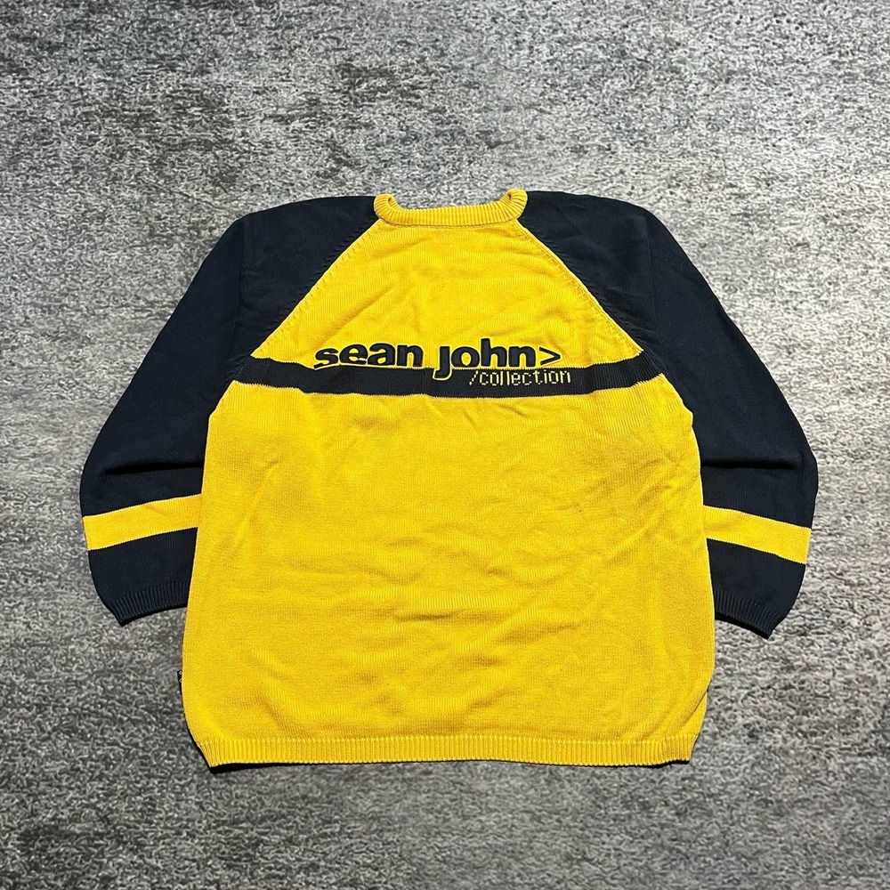 Vintage Y2K Sean John Sweater Crewneck Mens XXL Yellow Navy Blue Hip-Hop